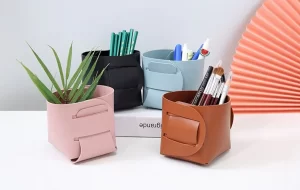 Portable PU Leather Desk Organizer Pen Holder