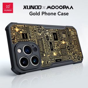 Xundd X Mooopaa Pure Gold Case For iPhone 12 13 Pro Max Cover Handmade Original Plating Future Circuit Luxury Shockproof Case