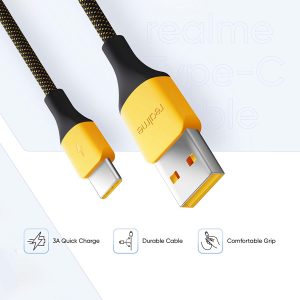 realme USB Type C Braided Cable Black with Fast Charging Support upto 27W gadget99 1