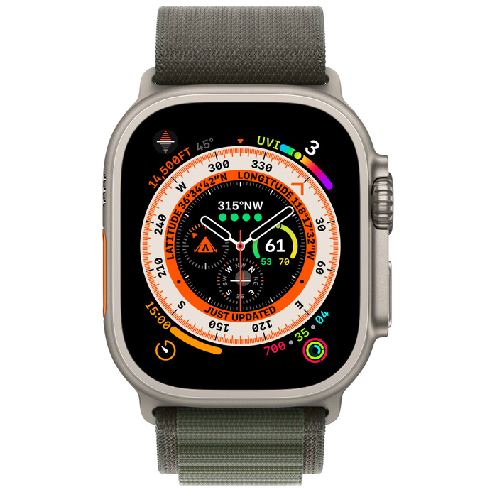 Apple Watch Ultra Titanium Case with Green Alpine Loop 1