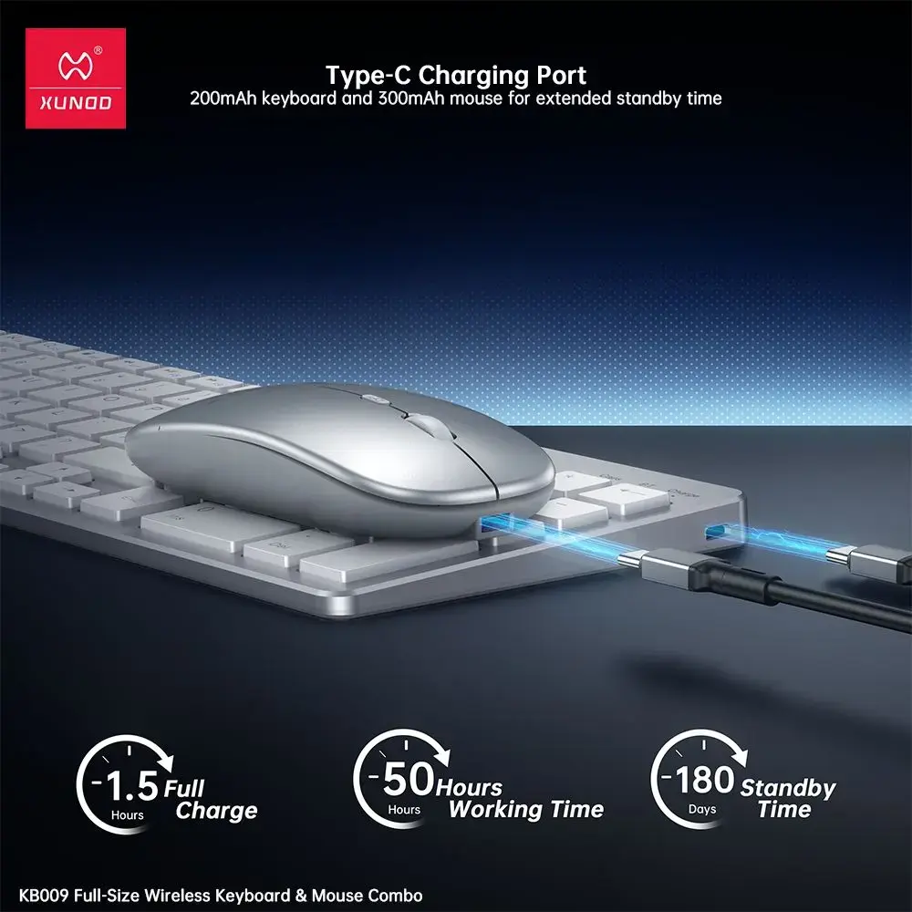 XUNDD KB009 Rechargeable Full Size Wireless Keyboard & Mouse Set