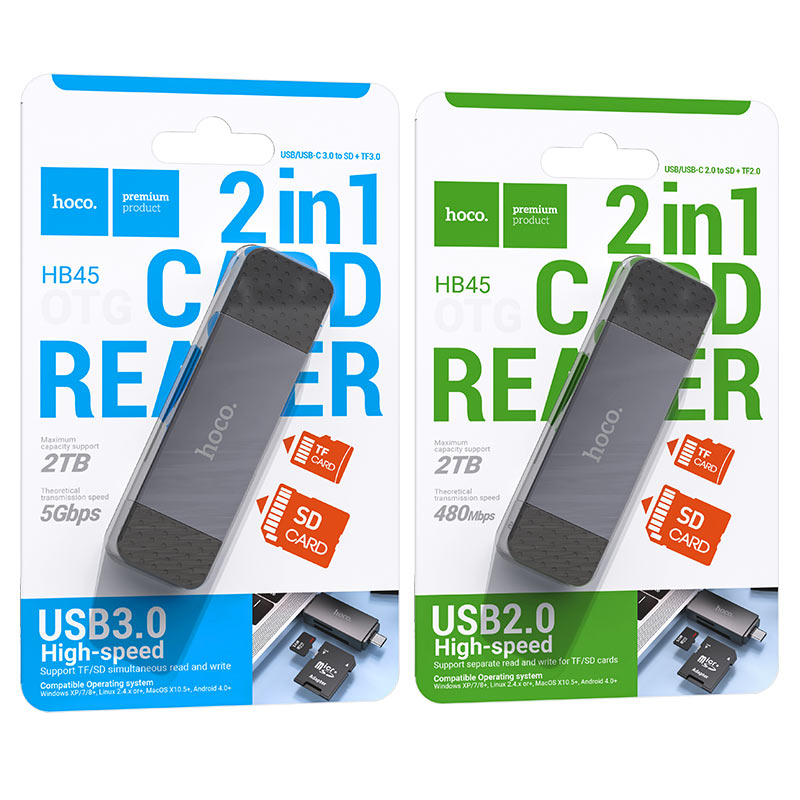 Hoco HB45 Spirit 2-in-1 USB & Type-C 2.0 Card Reader-Gadget99