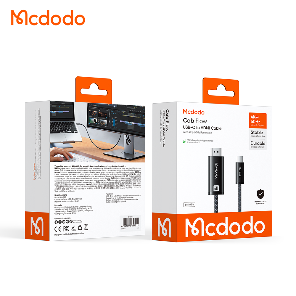 Mcdodo Cab Flow USB-C to HDMI Cable with 4K@ 60Hz Resolution 2M (CA-7900)
